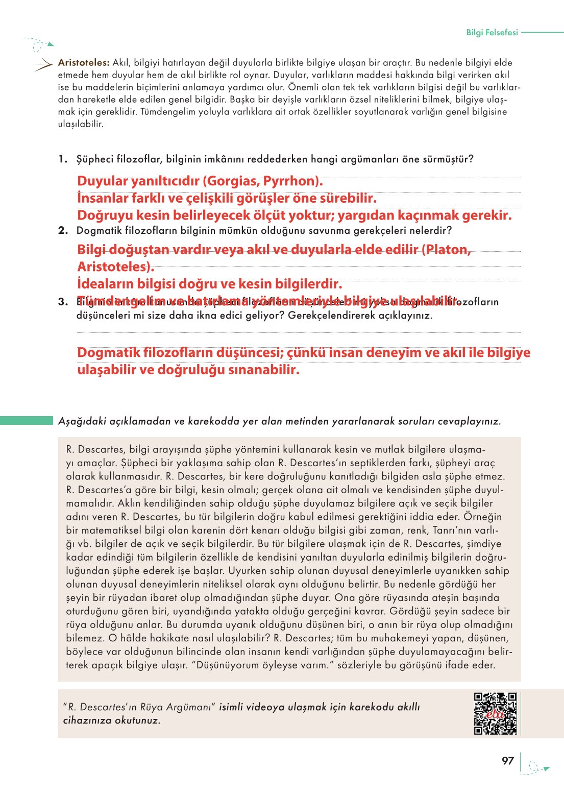 10. Sınıf Meb Yayınları Felsefe Ders Kitabı Sayfa 97 Cevapları