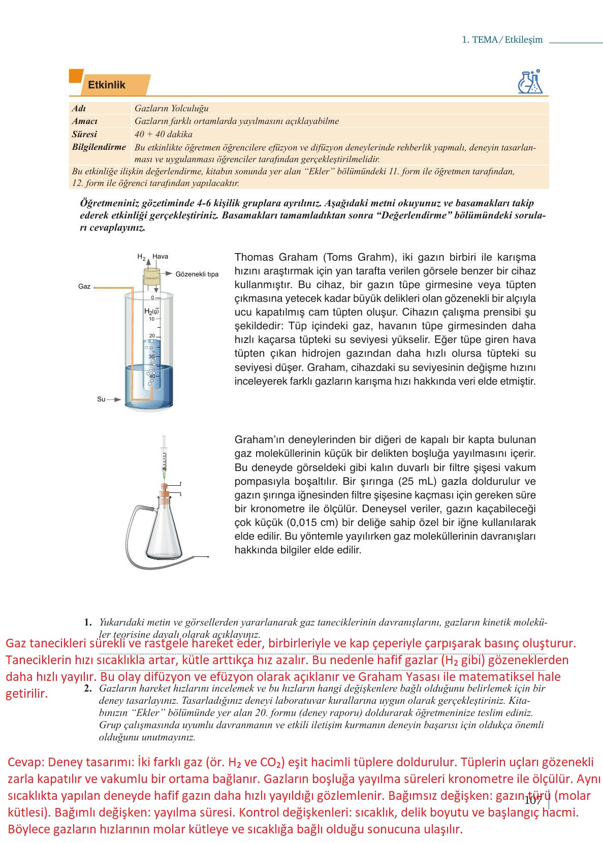 10. Sınıf Meb Yayınları Kimya Ders Kitabı Sayfa 107 Cevapları