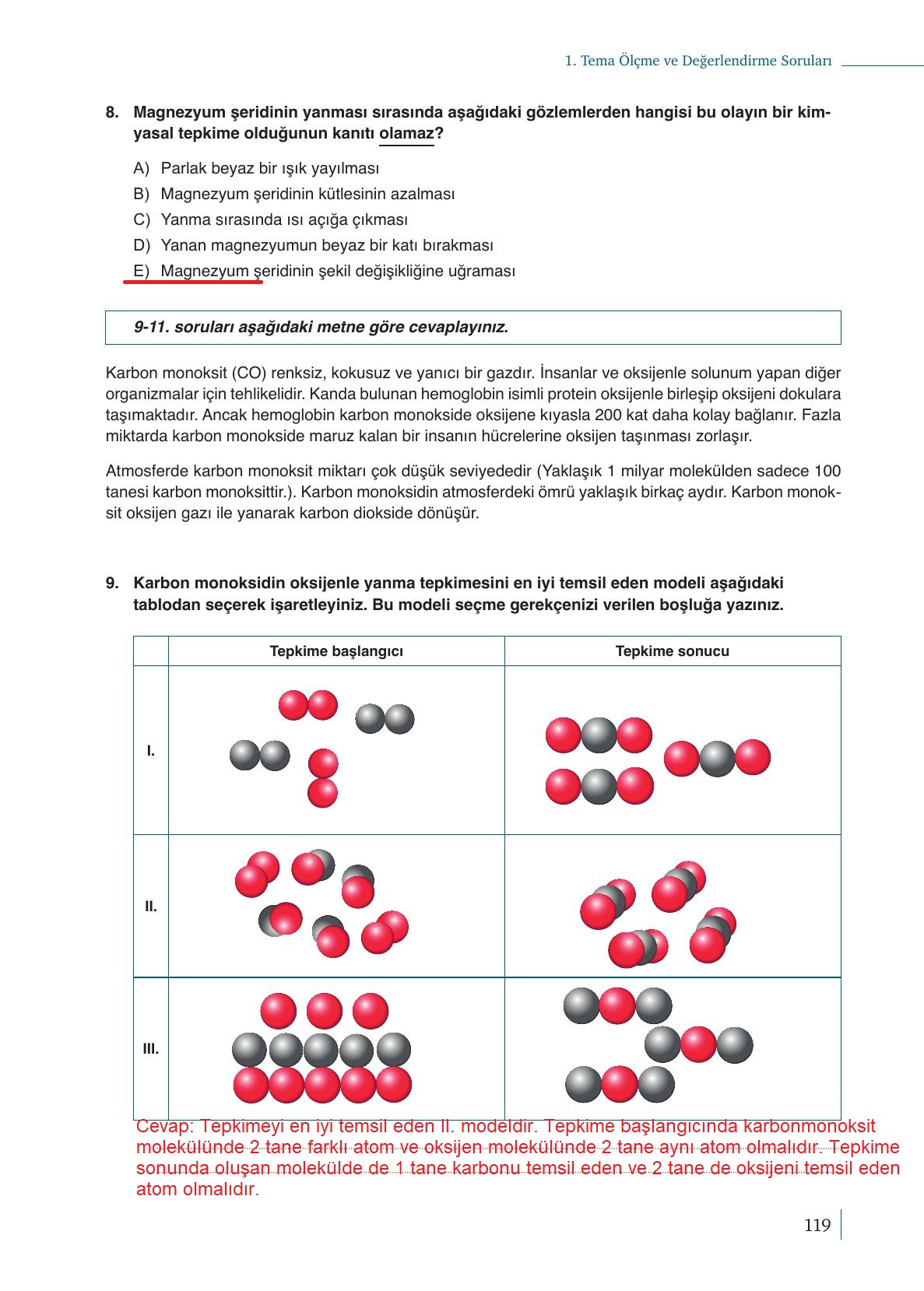 10. Sınıf Meb Yayınları Kimya Ders Kitabı Sayfa 119 Cevapları