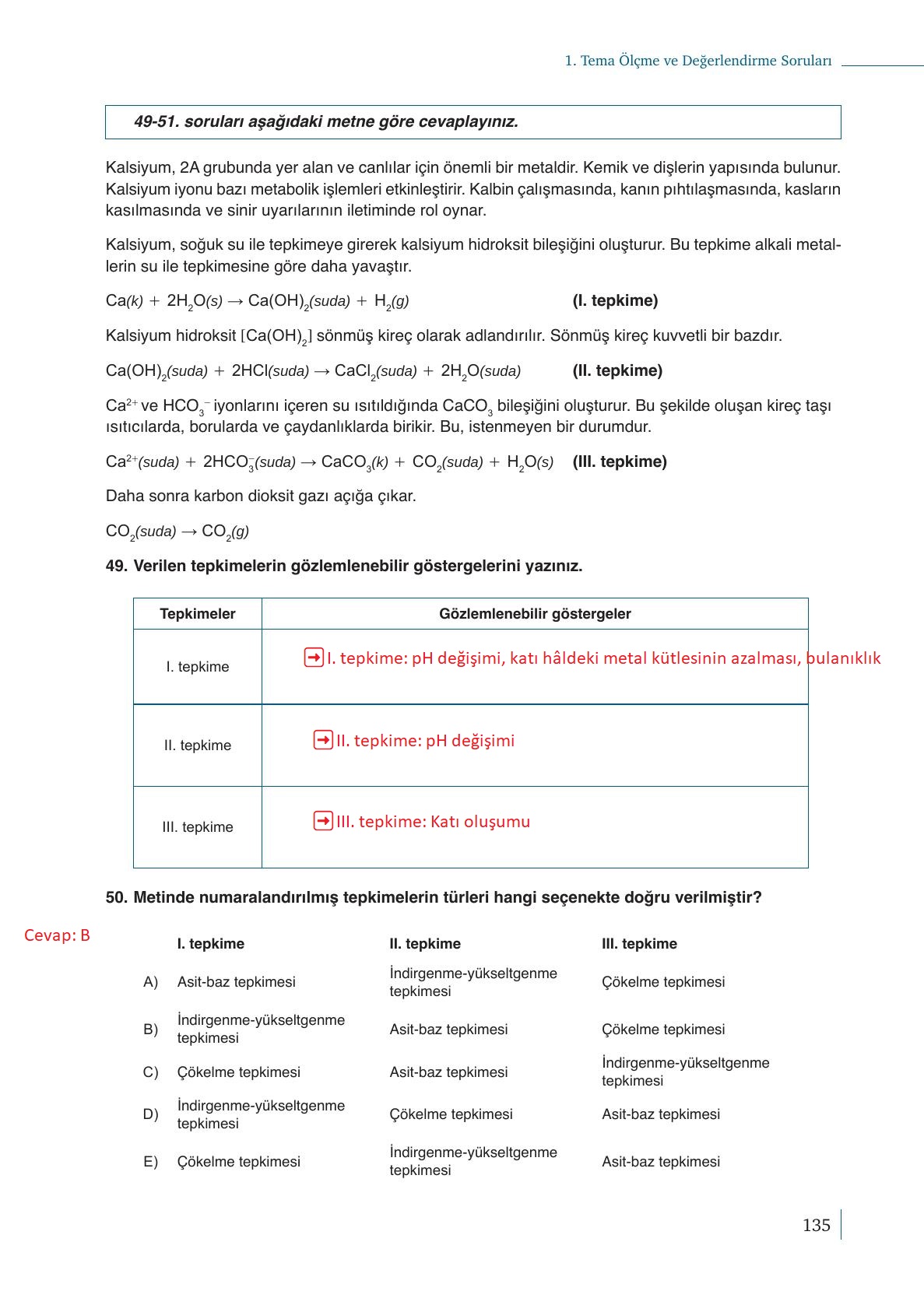 10. Sınıf Meb Yayınları Kimya Ders Kitabı Sayfa 135 Cevapları