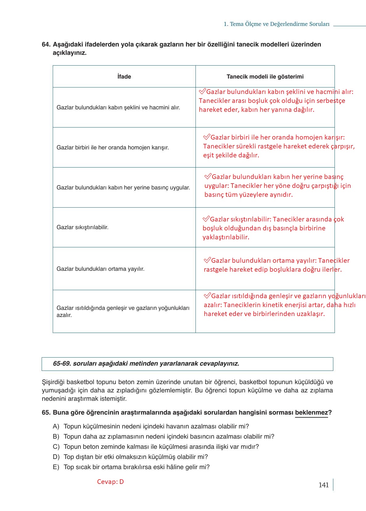 10. Sınıf Meb Yayınları Kimya Ders Kitabı Sayfa 141 Cevapları