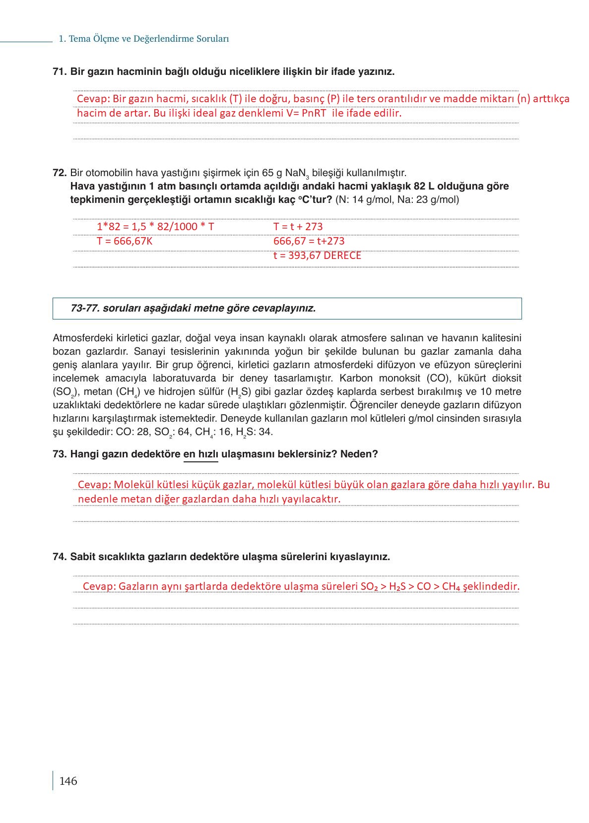 10. Sınıf Meb Yayınları Kimya Ders Kitabı Sayfa 146 Cevapları