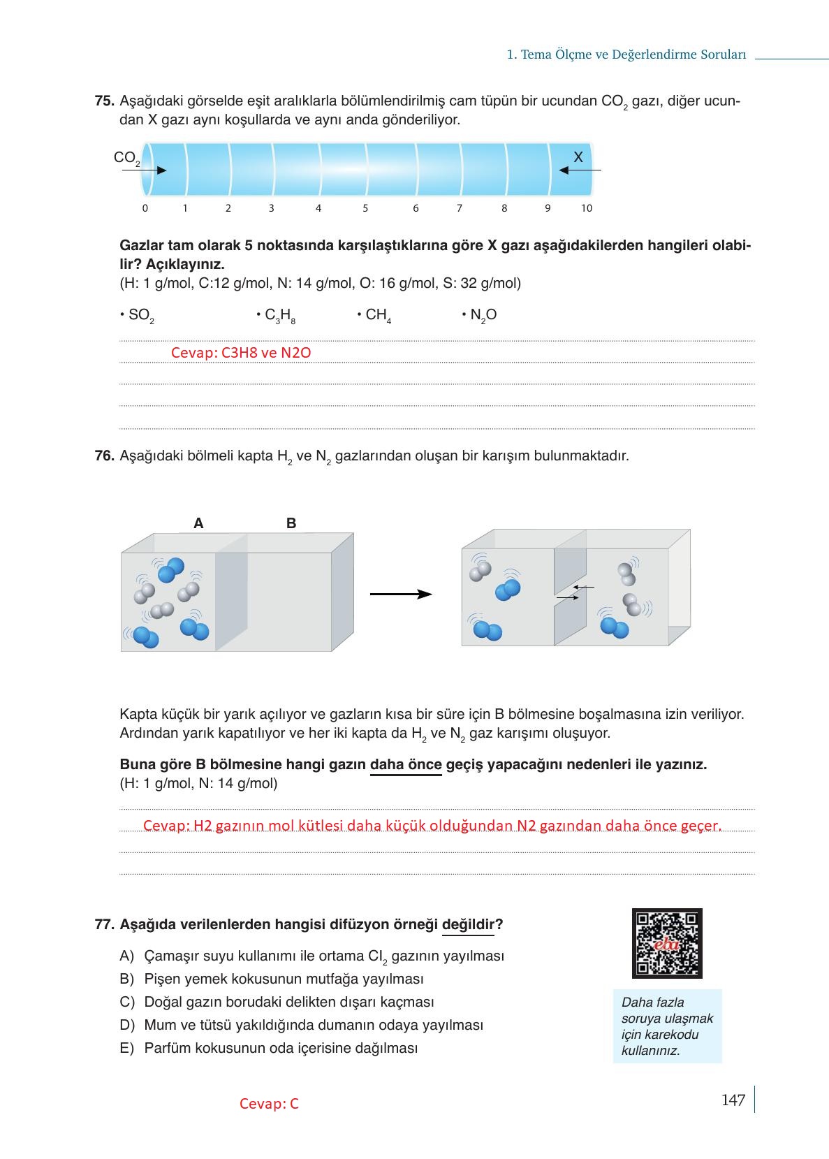 10. Sınıf Meb Yayınları Kimya Ders Kitabı Sayfa 147 Cevapları