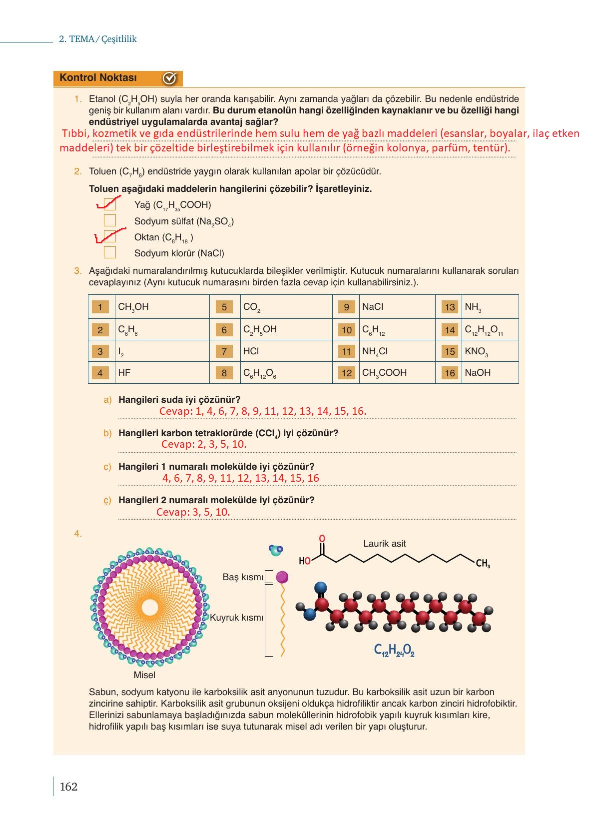10. Sınıf Meb Yayınları Kimya Ders Kitabı Sayfa 162 Cevapları