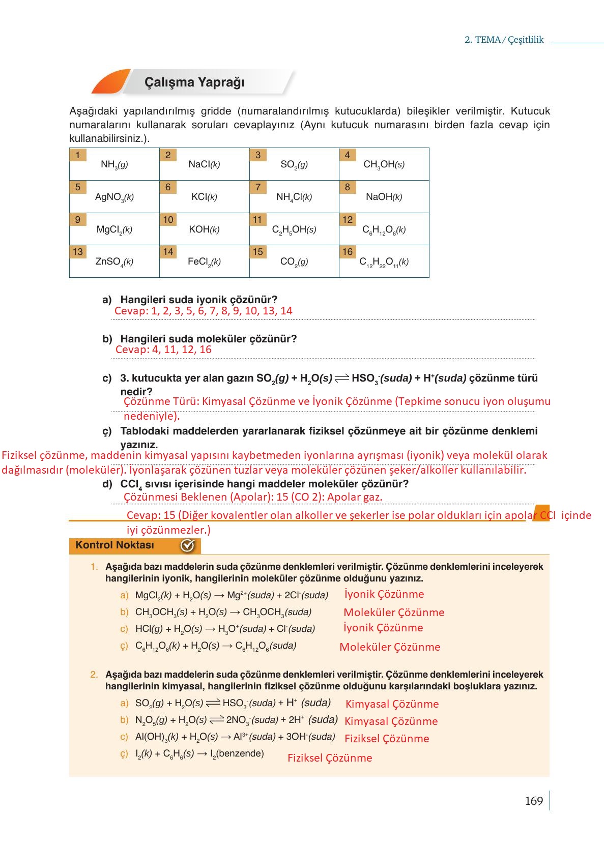 10. Sınıf Meb Yayınları Kimya Ders Kitabı Sayfa 169 Cevapları 10. Sınıf Meb Yayınları Kimya Ders Kitabı Sayfa 169 Cevapları