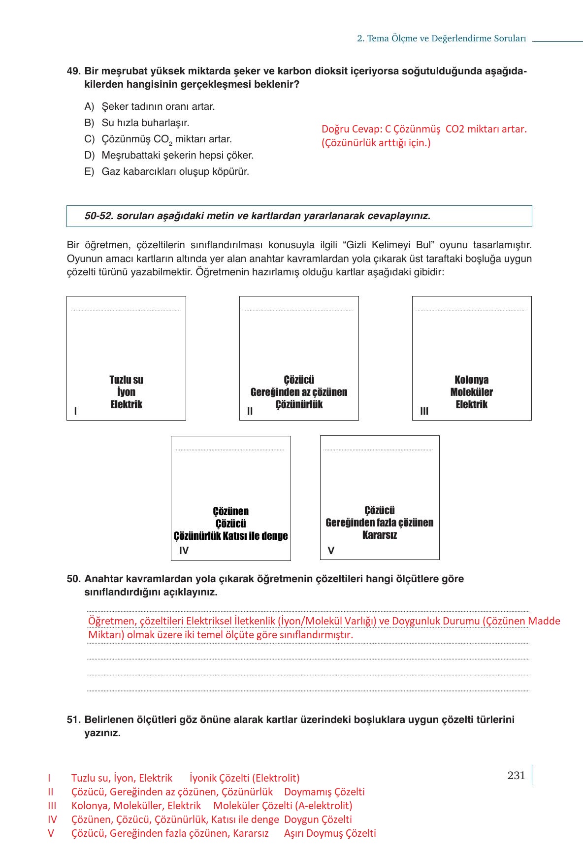 10. Sınıf Meb Yayınları Kimya Ders Kitabı Sayfa 231 Cevapları