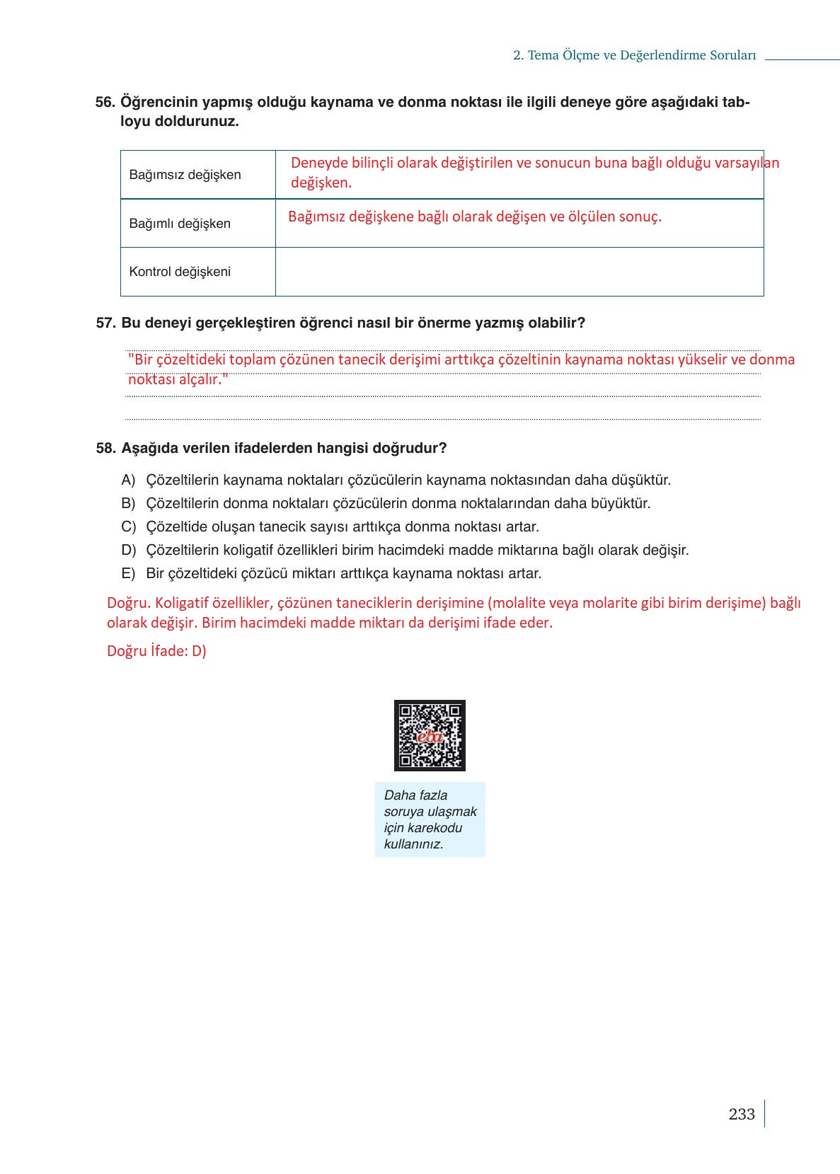 10. Sınıf Meb Yayınları Kimya Ders Kitabı Sayfa 233 Cevapları