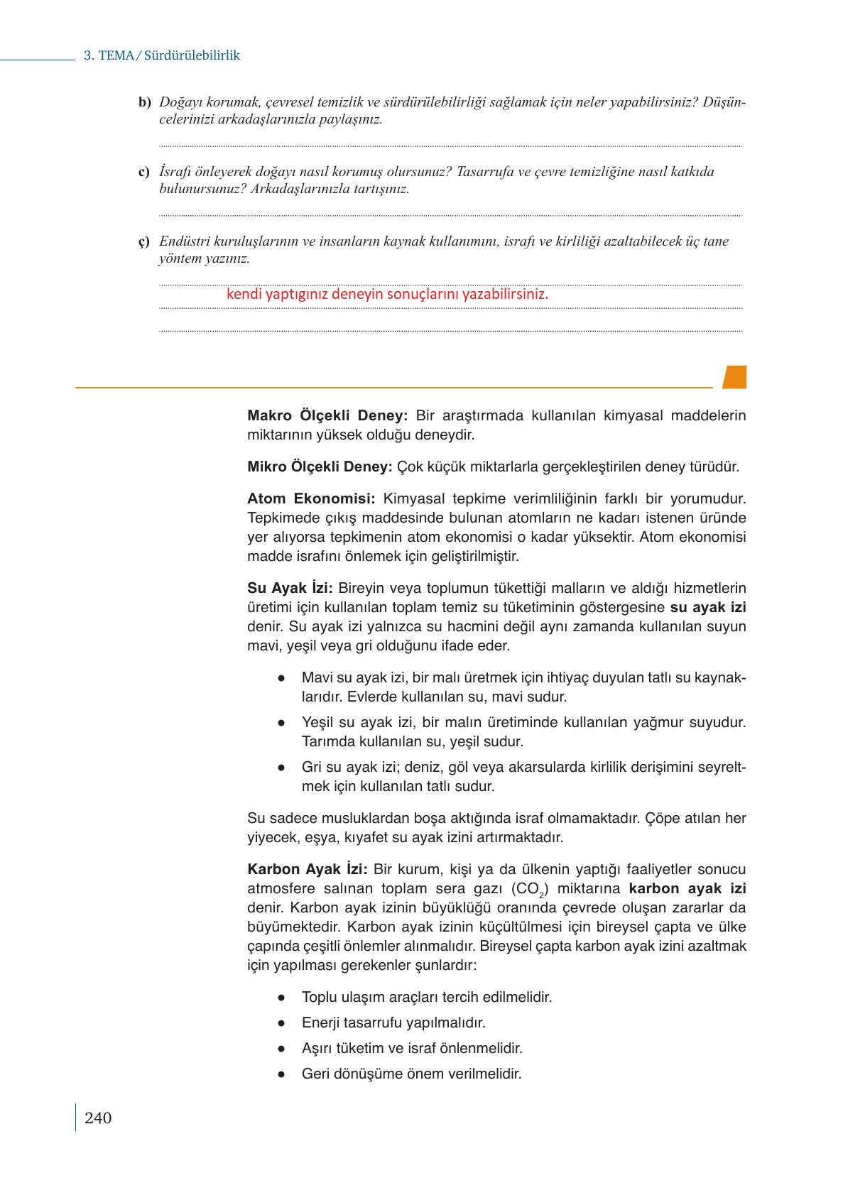 10. Sınıf Meb Yayınları Kimya Ders Kitabı Sayfa 240 Cevapları
