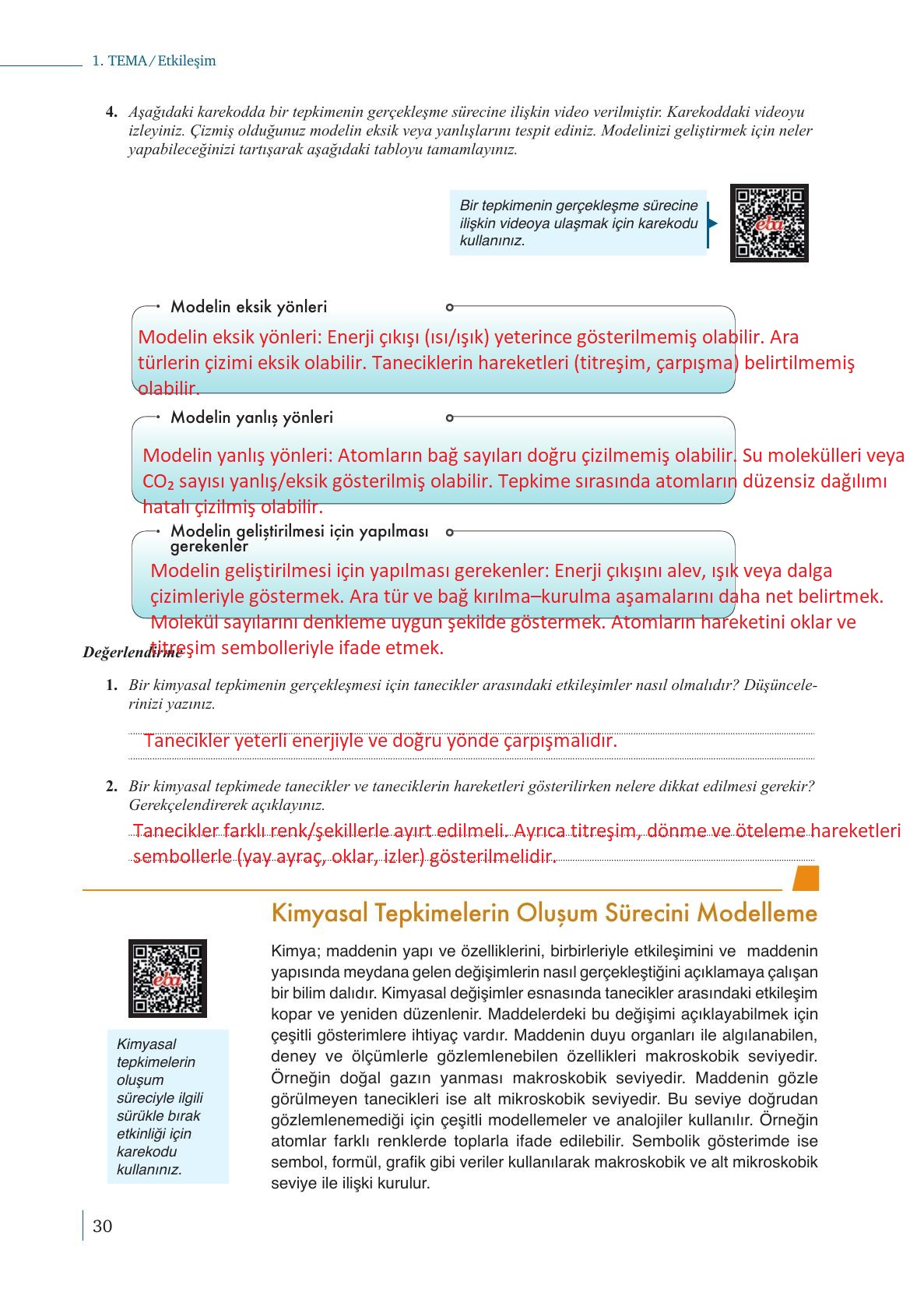 10. Sınıf Meb Yayınları Kimya Ders Kitabı Sayfa 30 Cevapları