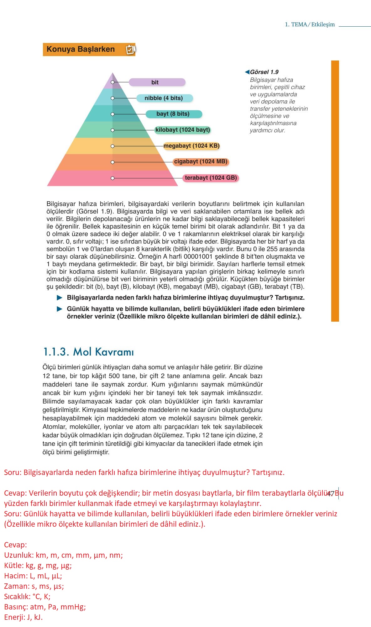 10. Sınıf Meb Yayınları Kimya Ders Kitabı Sayfa 47 Cevapları