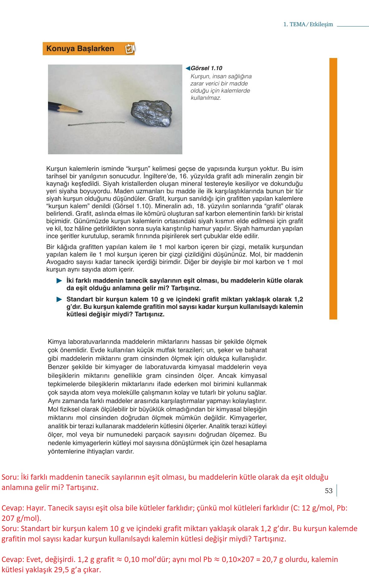 10. Sınıf Meb Yayınları Kimya Ders Kitabı Sayfa 53 Cevapları