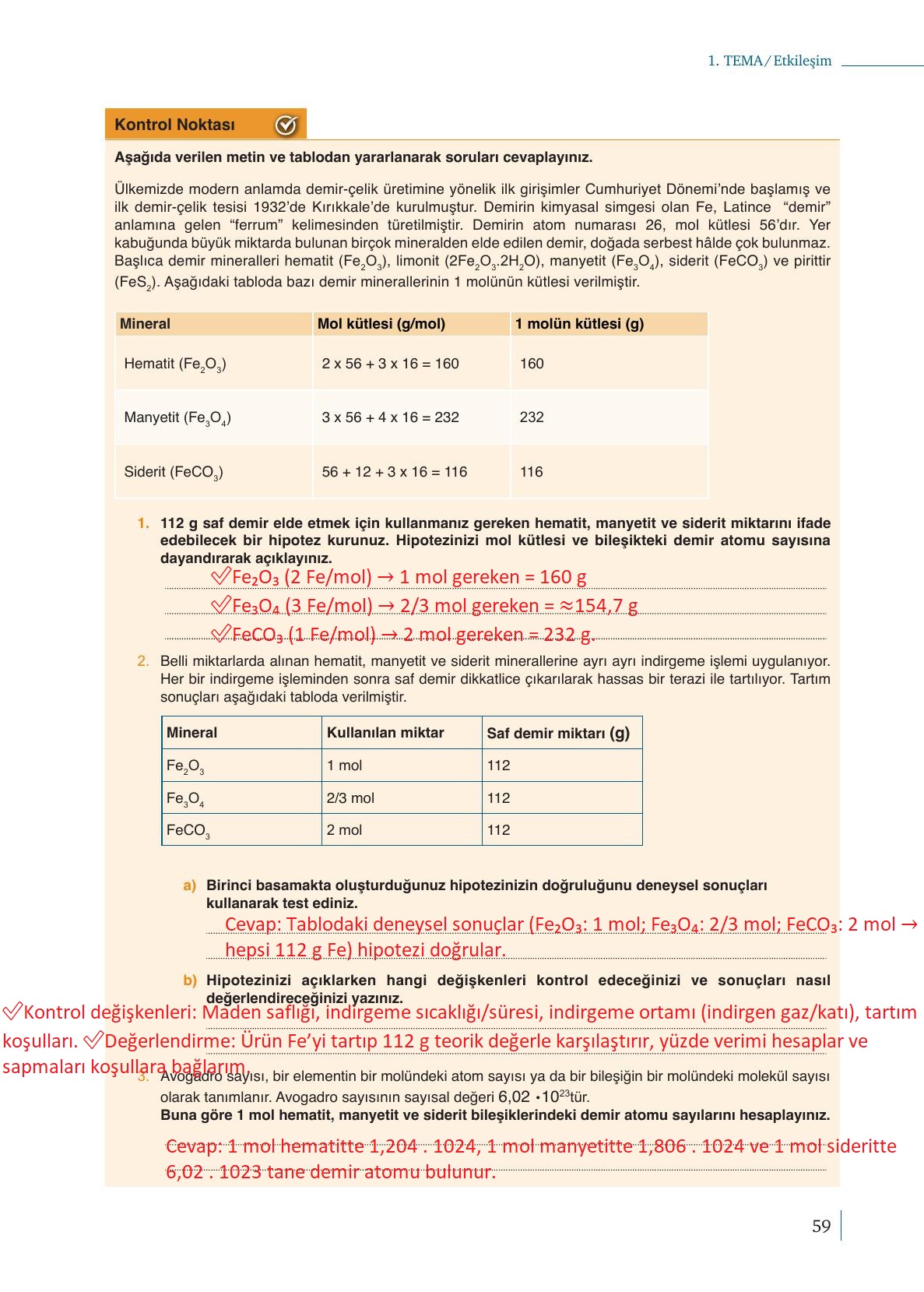 10. Sınıf Meb Yayınları Kimya Ders Kitabı Sayfa 59 Cevapları