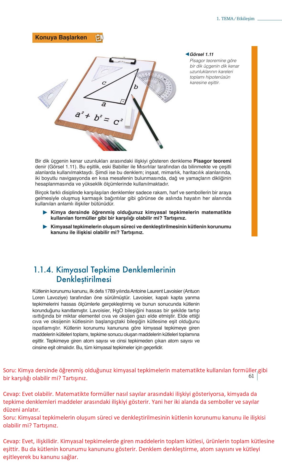 10. Sınıf Meb Yayınları Kimya Ders Kitabı Sayfa 61 Cevapları