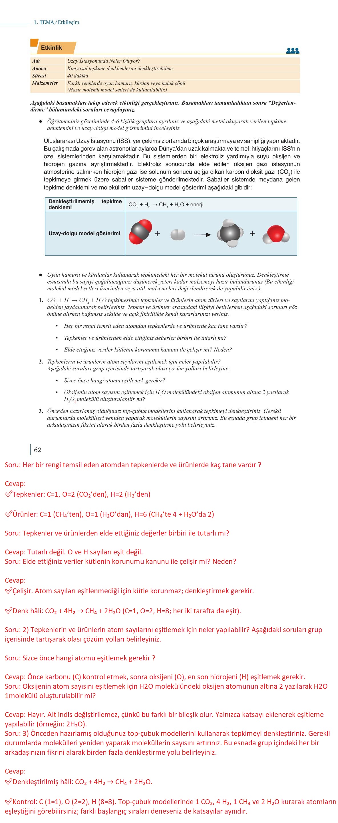 10. Sınıf Meb Yayınları Kimya Ders Kitabı Sayfa 62 Cevapları