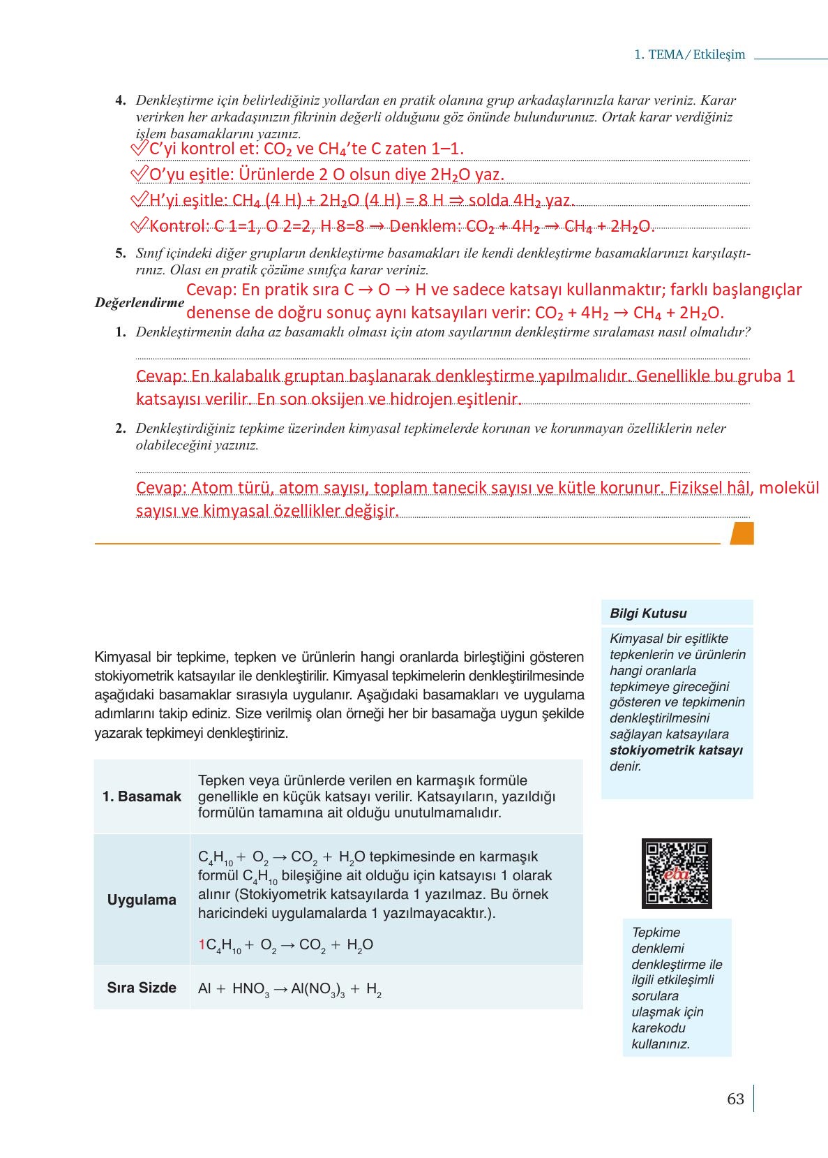 10. Sınıf Meb Yayınları Kimya Ders Kitabı Sayfa 63 Cevapları