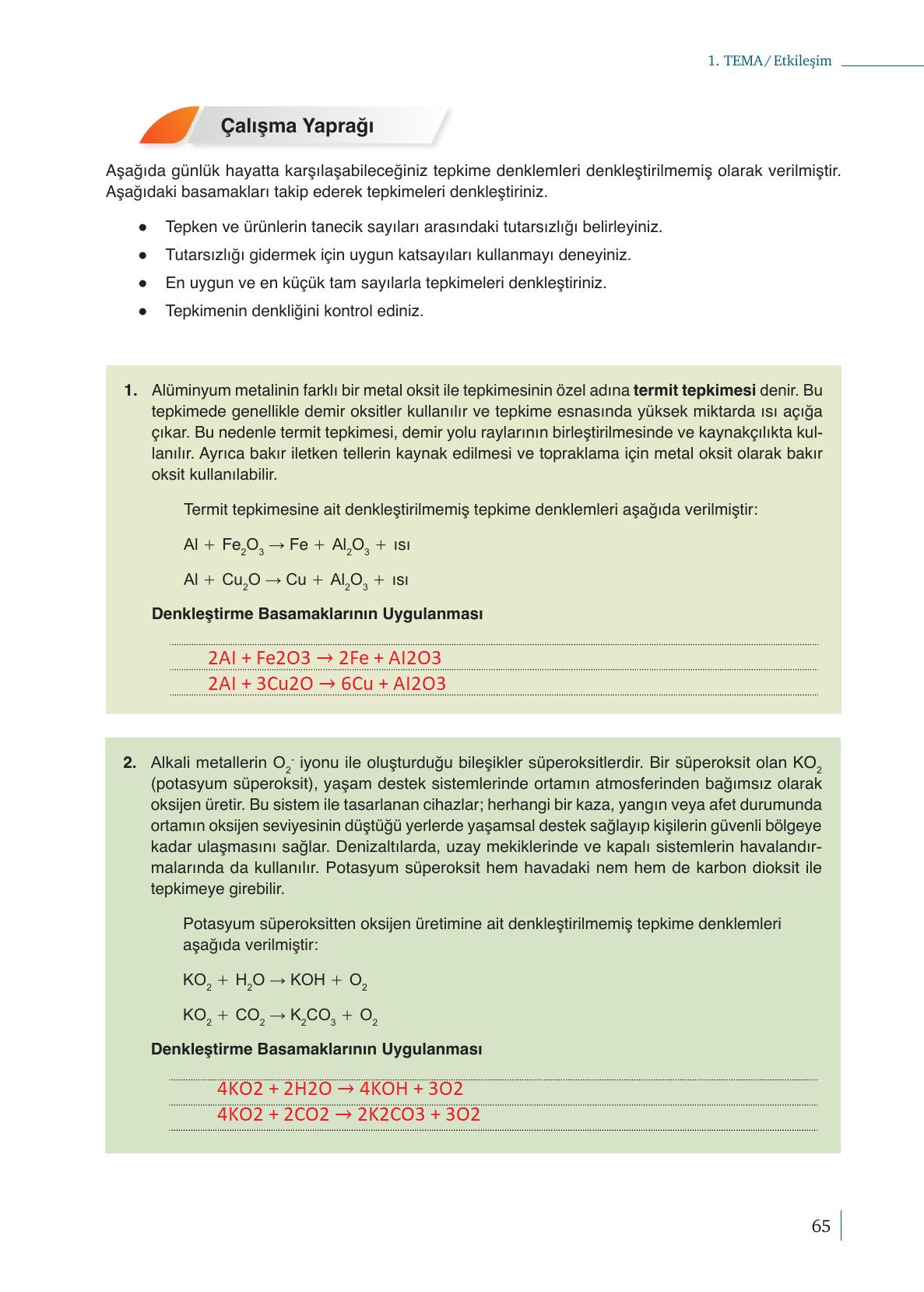 10. Sınıf Meb Yayınları Kimya Ders Kitabı Sayfa 65 Cevapları