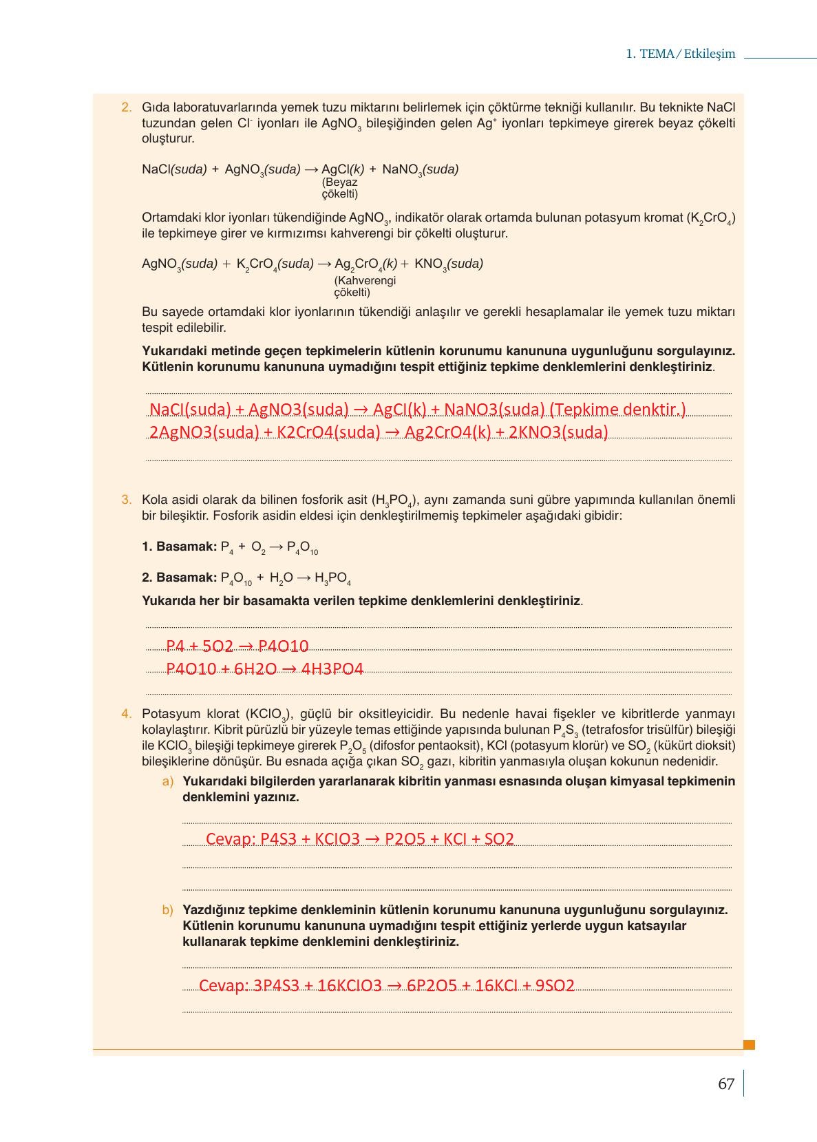 10. Sınıf Meb Yayınları Kimya Ders Kitabı Sayfa 67 Cevapları