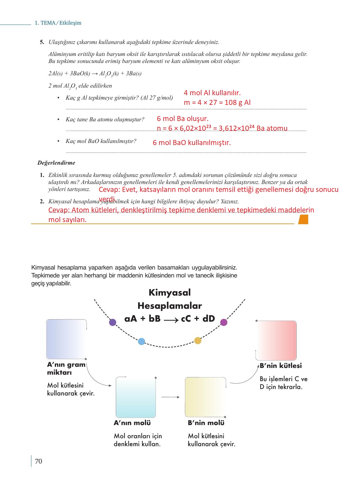 10. Sınıf Meb Yayınları Kimya Ders Kitabı Sayfa 70 Cevapları
