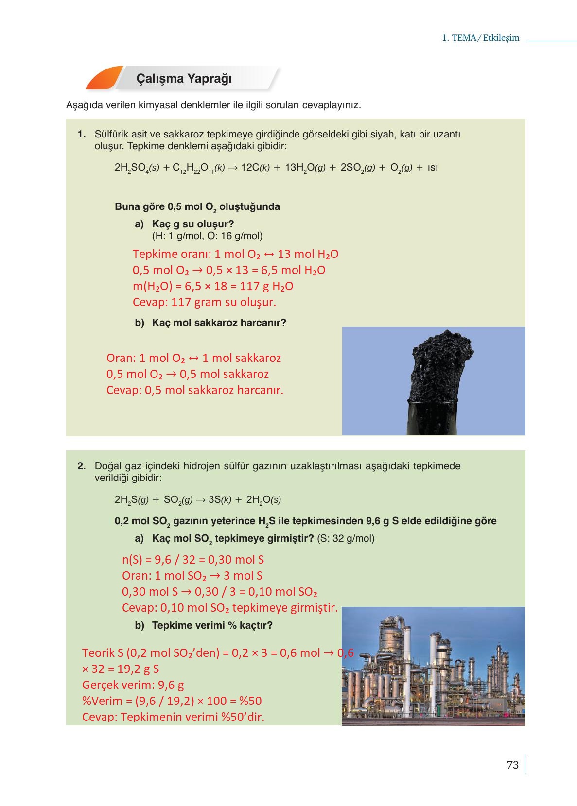 10. Sınıf Meb Yayınları Kimya Ders Kitabı Sayfa 73 Cevapları