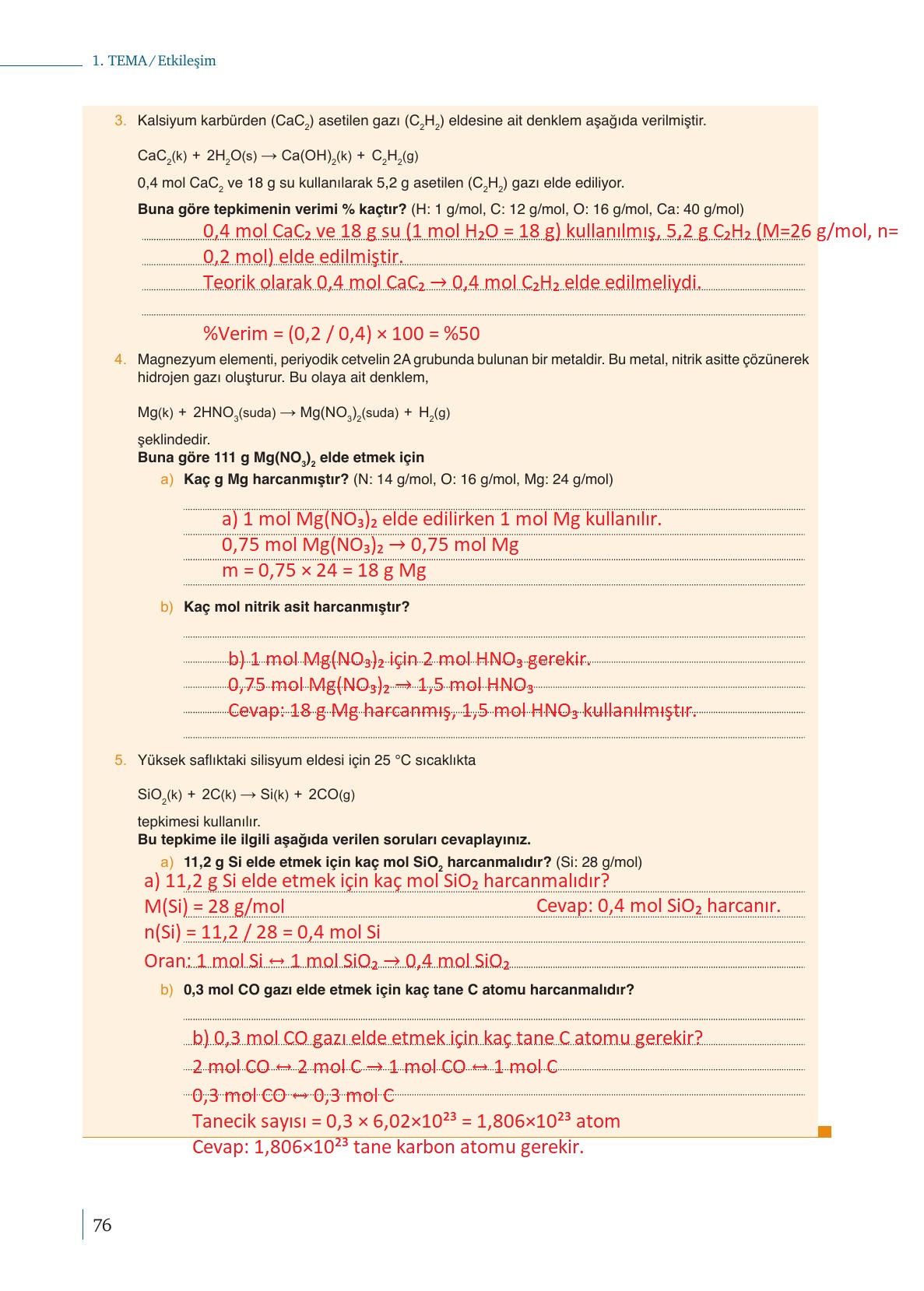 10. Sınıf Meb Yayınları Kimya Ders Kitabı Sayfa 76 Cevapları