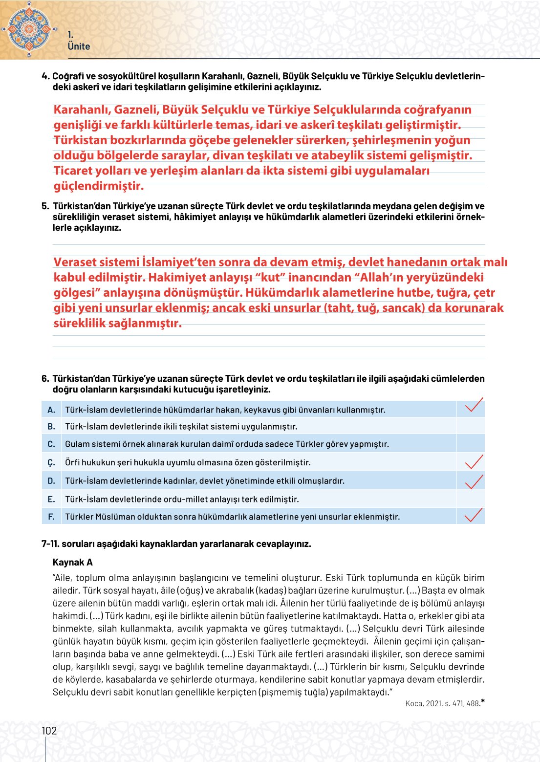 10. Sınıf Meb Yayınları Tarih Ders Kitabı Sayfa 102 Cevapları