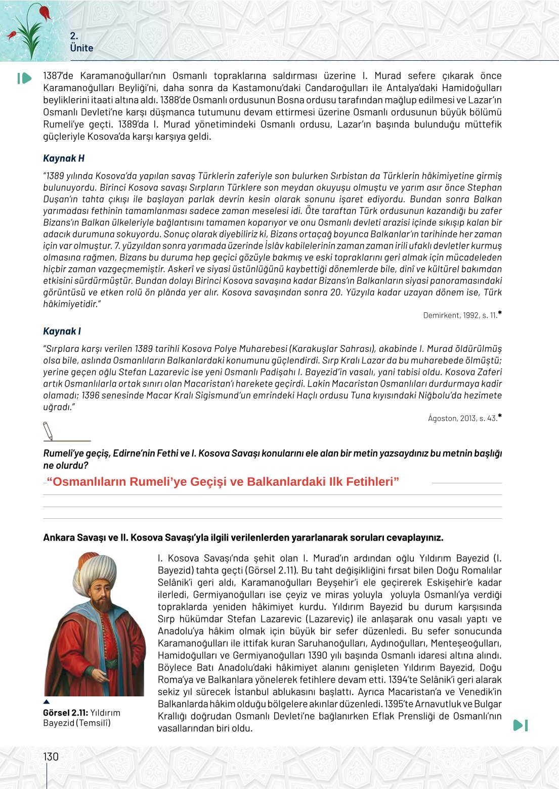 10. Sınıf Meb Yayınları Tarih Ders Kitabı Sayfa 130 Cevapları 10. Sınıf Meb Yayınları Tarih Ders Kitabı Sayfa 130 Cevapları