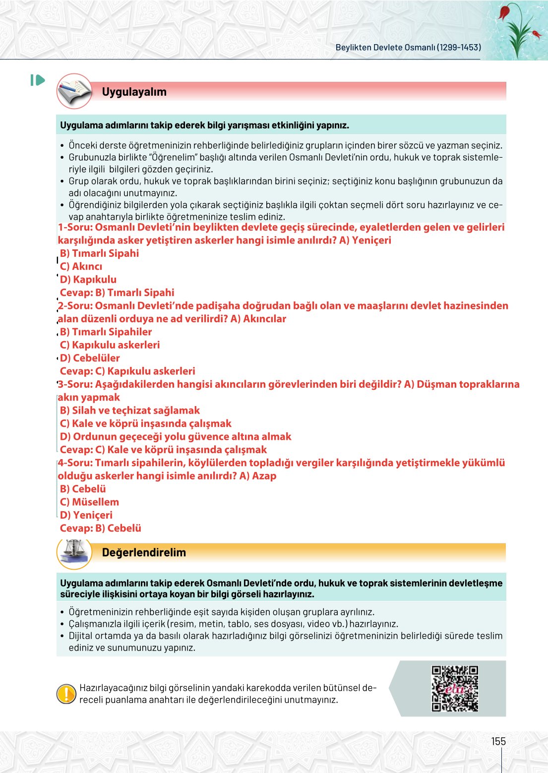 10. Sınıf Meb Yayınları Tarih Ders Kitabı Sayfa 155 Cevapları 10. Sınıf Meb Yayınları Tarih Ders Kitabı Sayfa 155 Cevapları