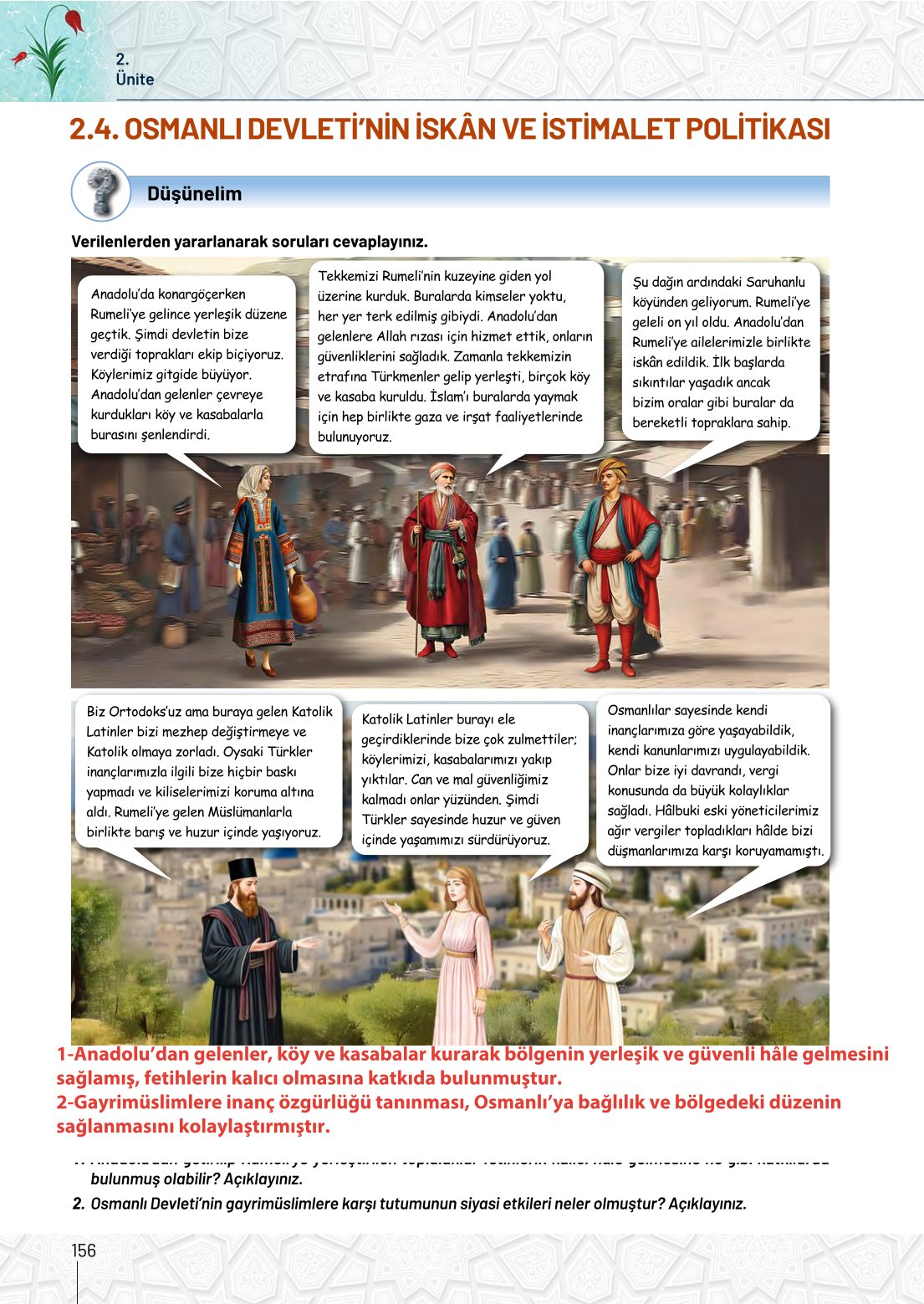 10. Sınıf Meb Yayınları Tarih Ders Kitabı Sayfa 156 Cevapları