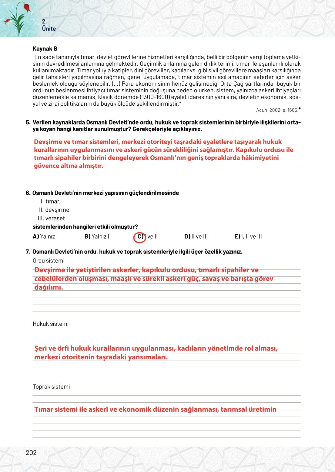 10. Sınıf Meb Yayınları Tarih Ders Kitabı Sayfa 202 Cevapları