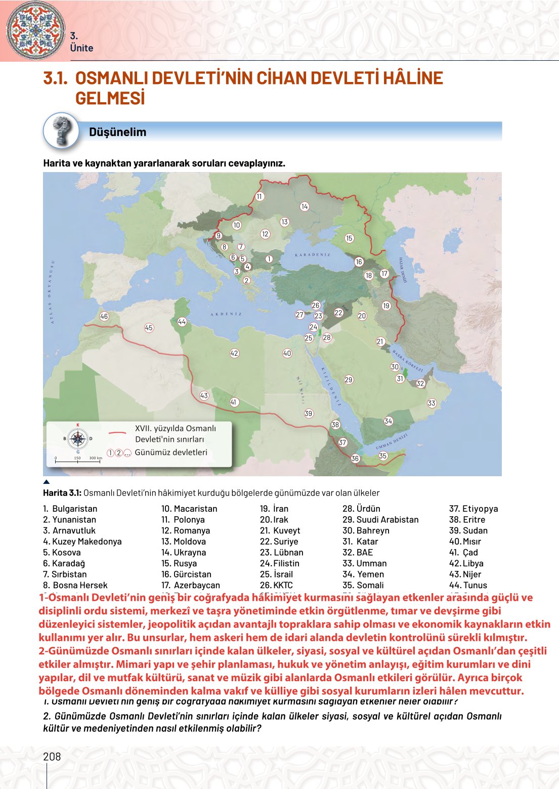 10. Sınıf Meb Yayınları Tarih Ders Kitabı Sayfa 208 Cevapları