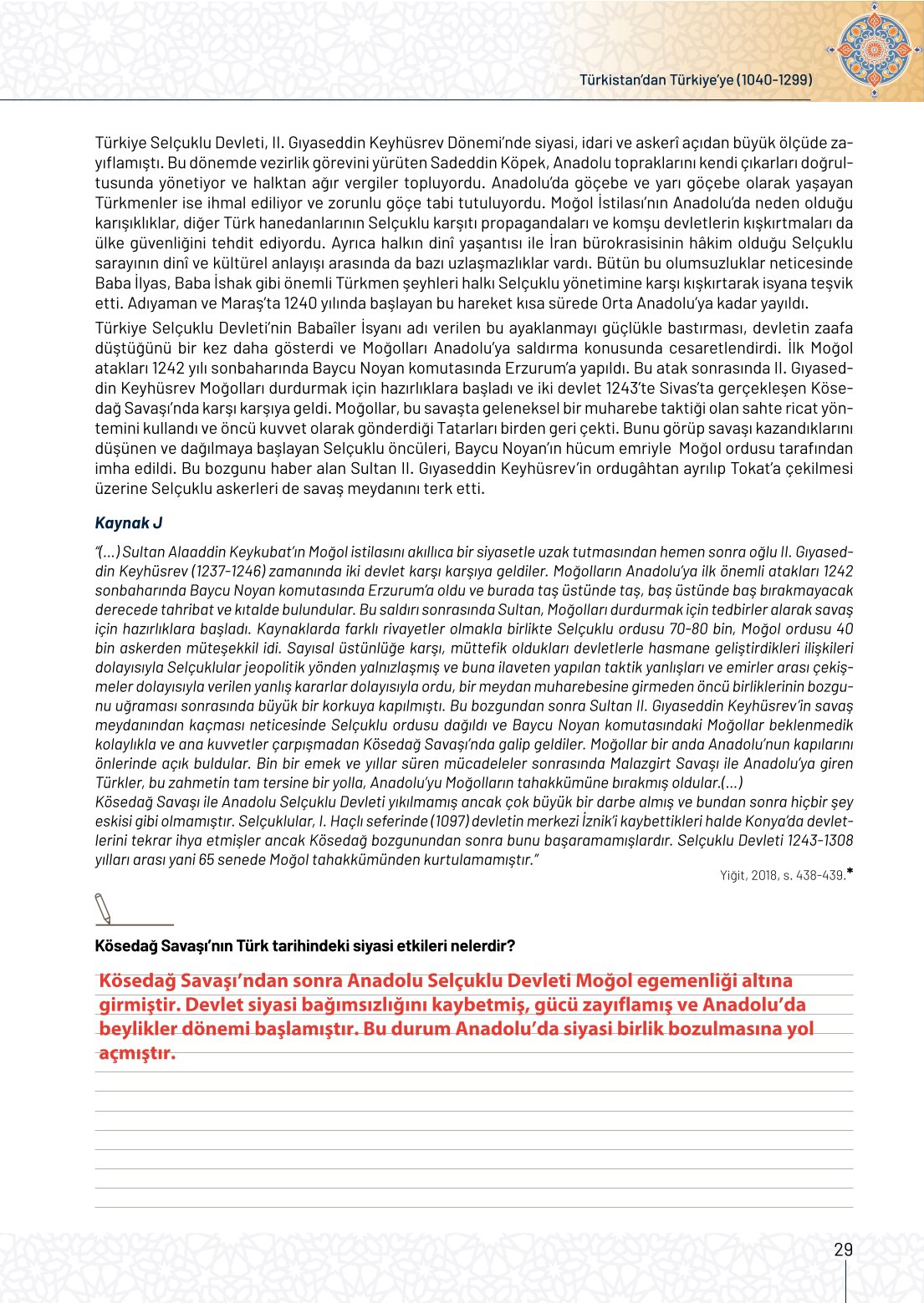 10. Sınıf Meb Yayınları Tarih Ders Kitabı Sayfa 29 Cevapları