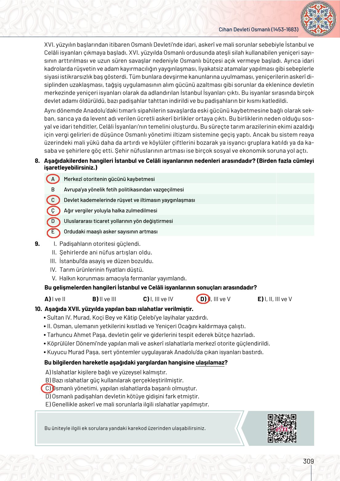 10. Sınıf Meb Yayınları Tarih Ders Kitabı Sayfa 309 Cevapları 10. Sınıf Meb Yayınları Tarih Ders Kitabı Sayfa 309 Cevapları
