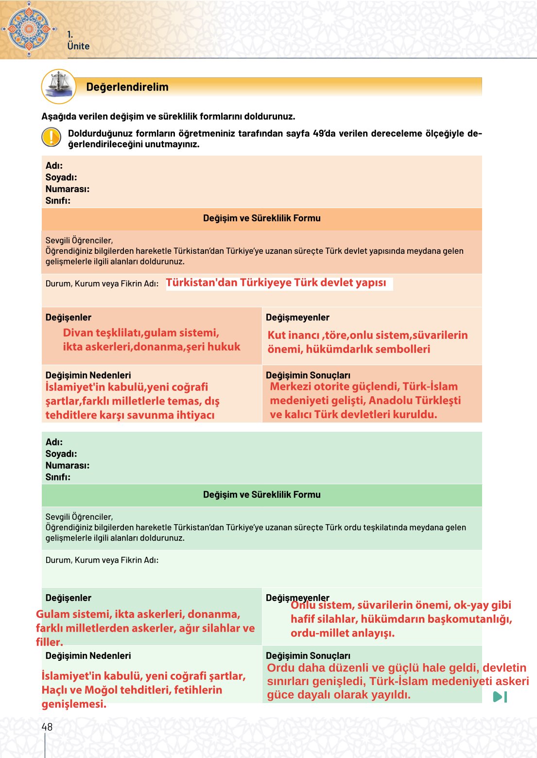 10. Sınıf Meb Yayınları Tarih Ders Kitabı Sayfa 48 Cevapları