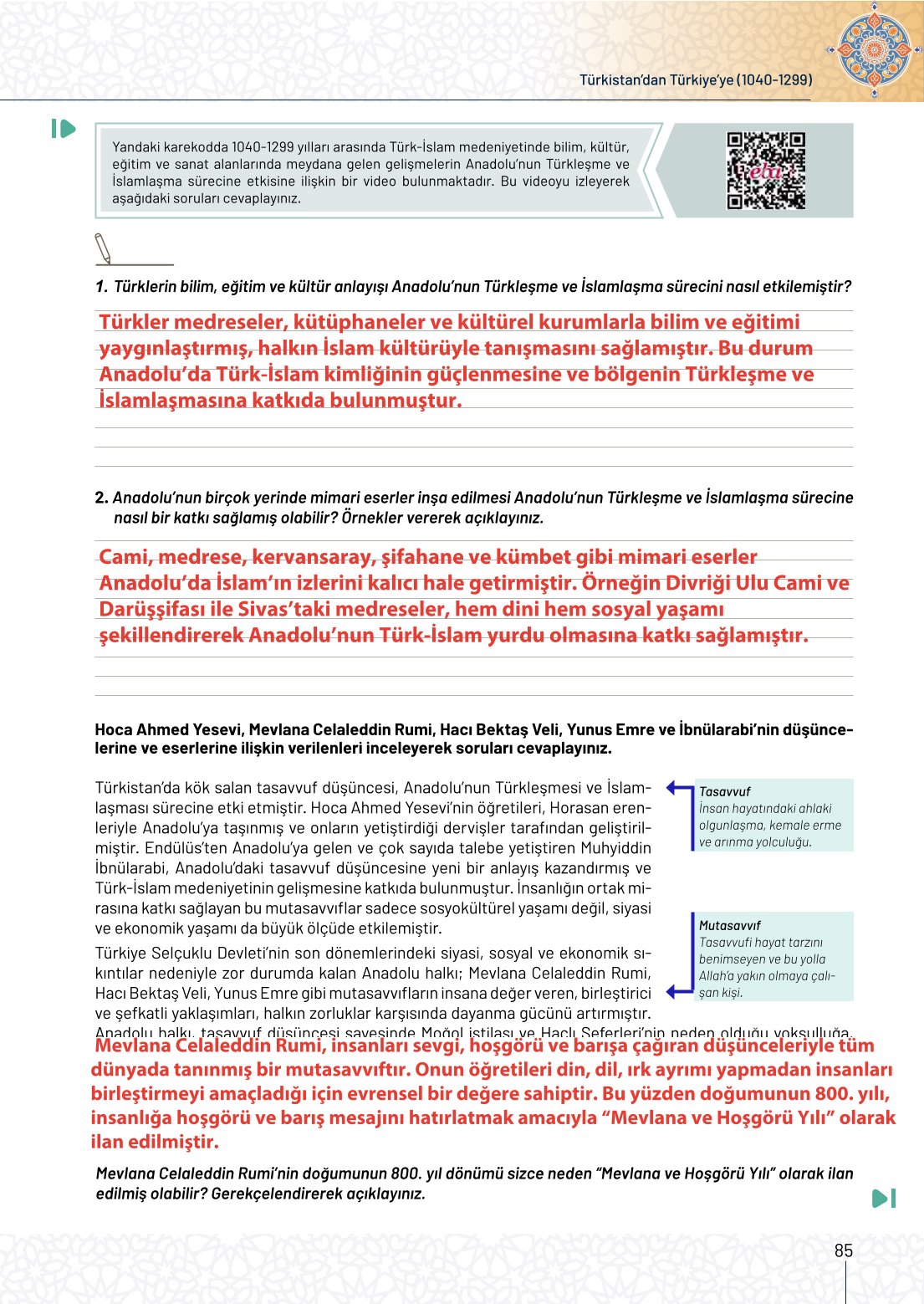 10. Sınıf Meb Yayınları Tarih Ders Kitabı Sayfa 85 Cevapları