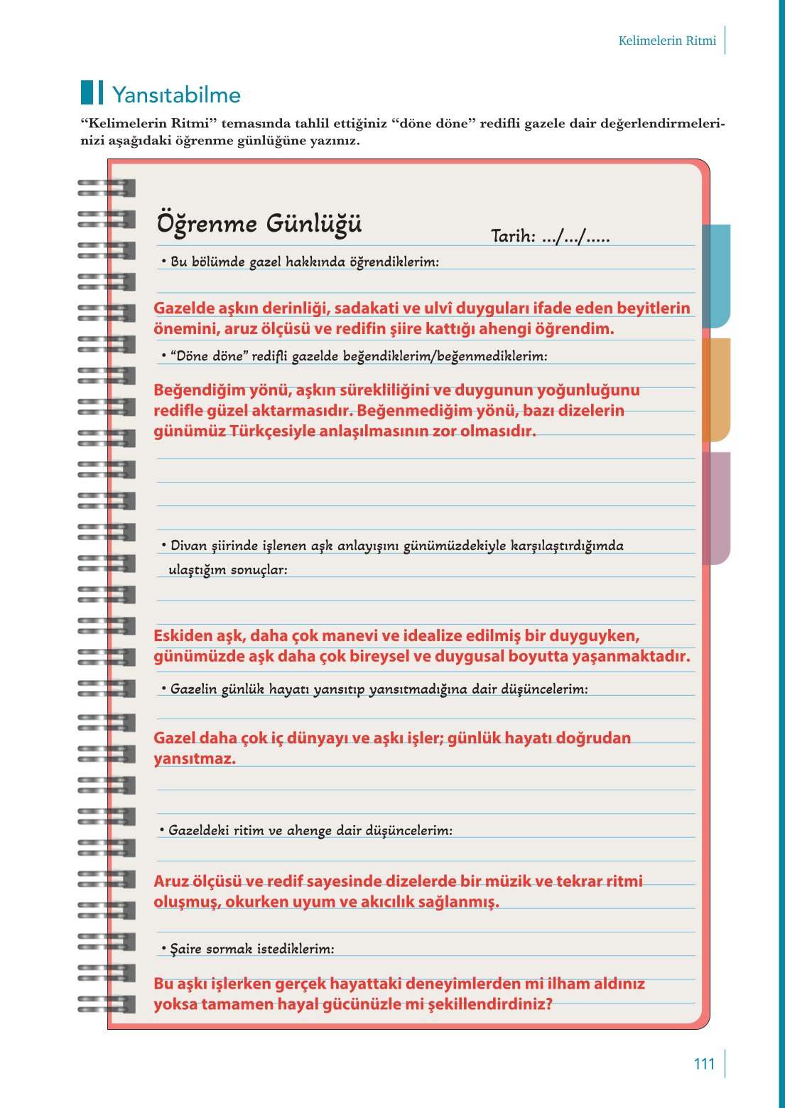 10. Sınıf Meb Yayınları Türk Dili Ve Edebiyatı Ders Kitabı Sayfa 111 Cevapları