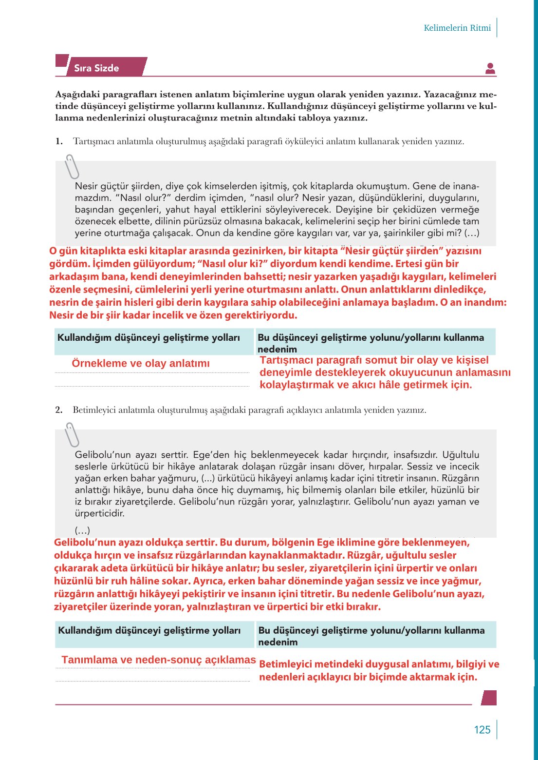 10. Sınıf Meb Yayınları Türk Dili Ve Edebiyatı Ders Kitabı Sayfa 125 Cevapları