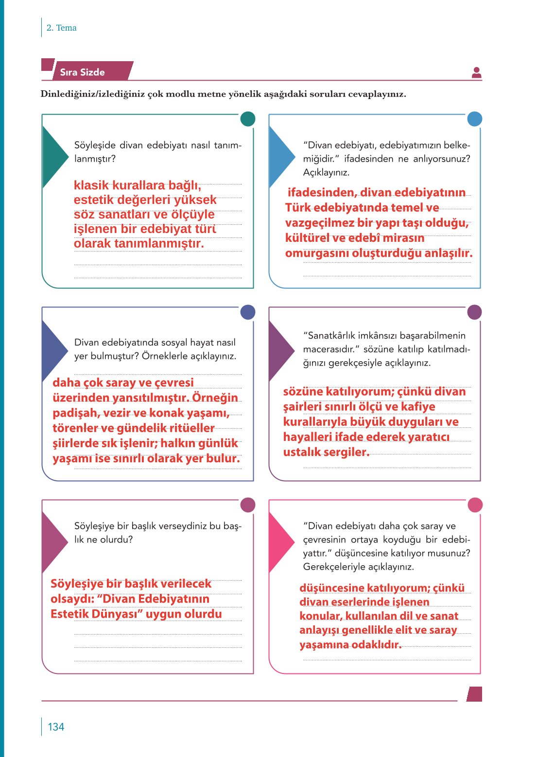 10. Sınıf Meb Yayınları Türk Dili Ve Edebiyatı Ders Kitabı Sayfa 134 Cevapları