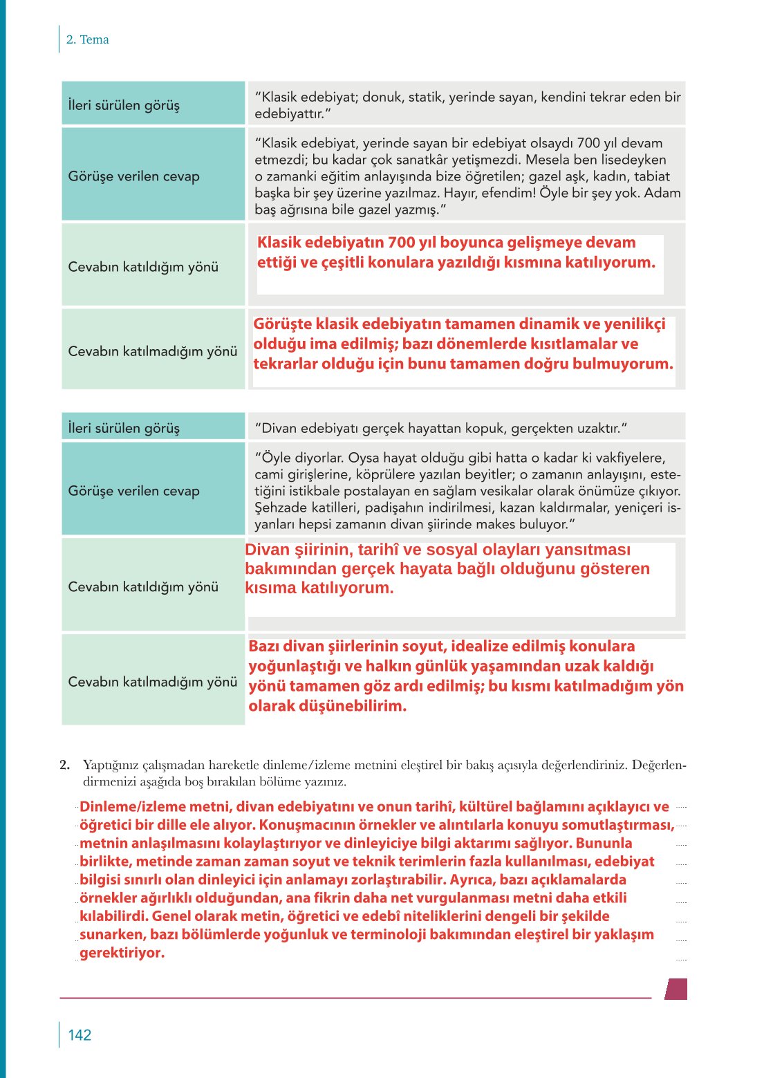 10. Sınıf Meb Yayınları Türk Dili Ve Edebiyatı Ders Kitabı Sayfa 142 Cevapları