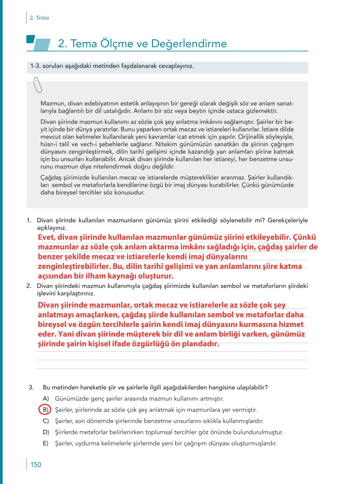 10. Sınıf Meb Yayınları Türk Dili Ve Edebiyatı Ders Kitabı Sayfa 150 Cevapları