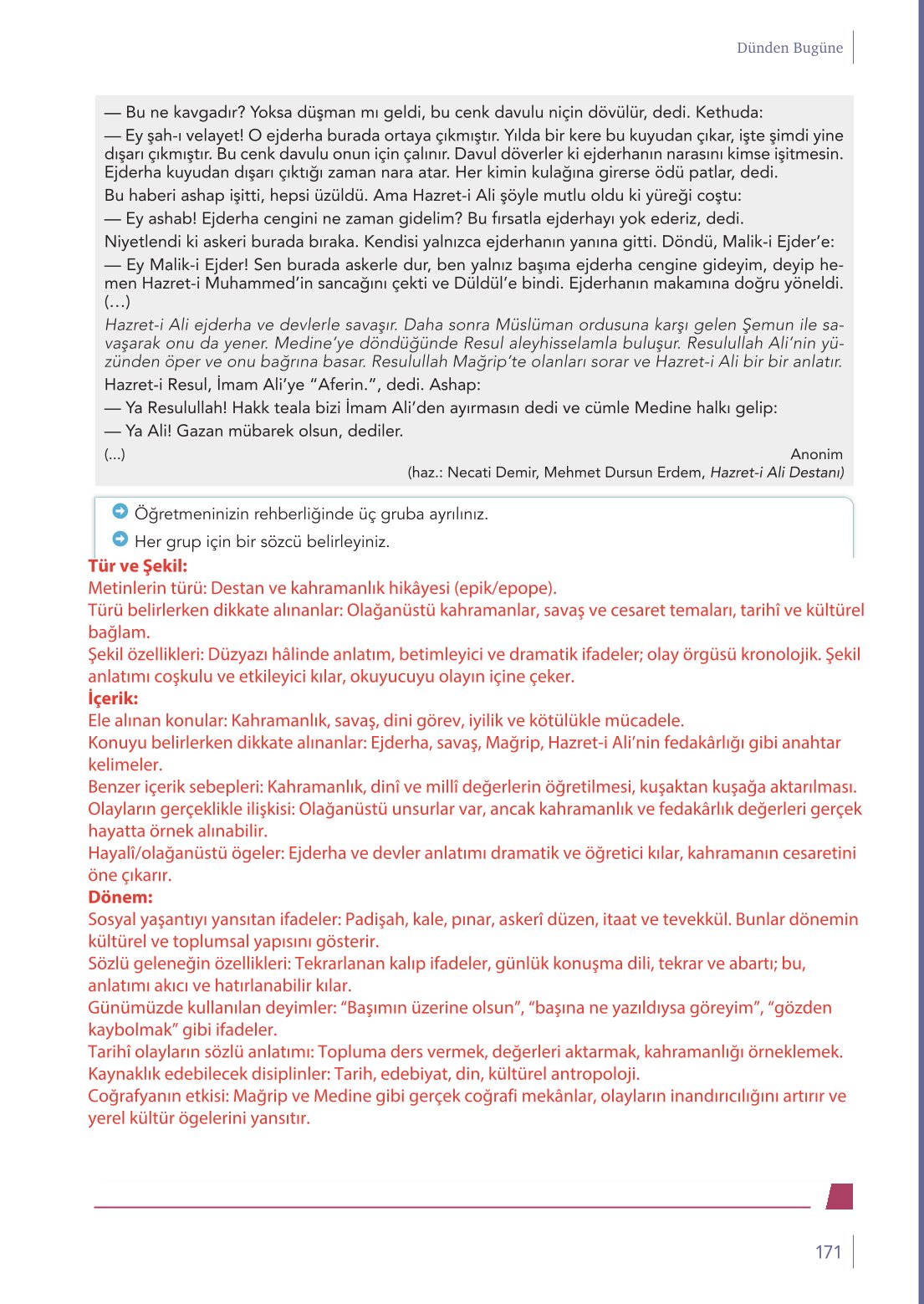 10. Sınıf Meb Yayınları Türk Dili Ve Edebiyatı Ders Kitabı Sayfa 171 Cevapları