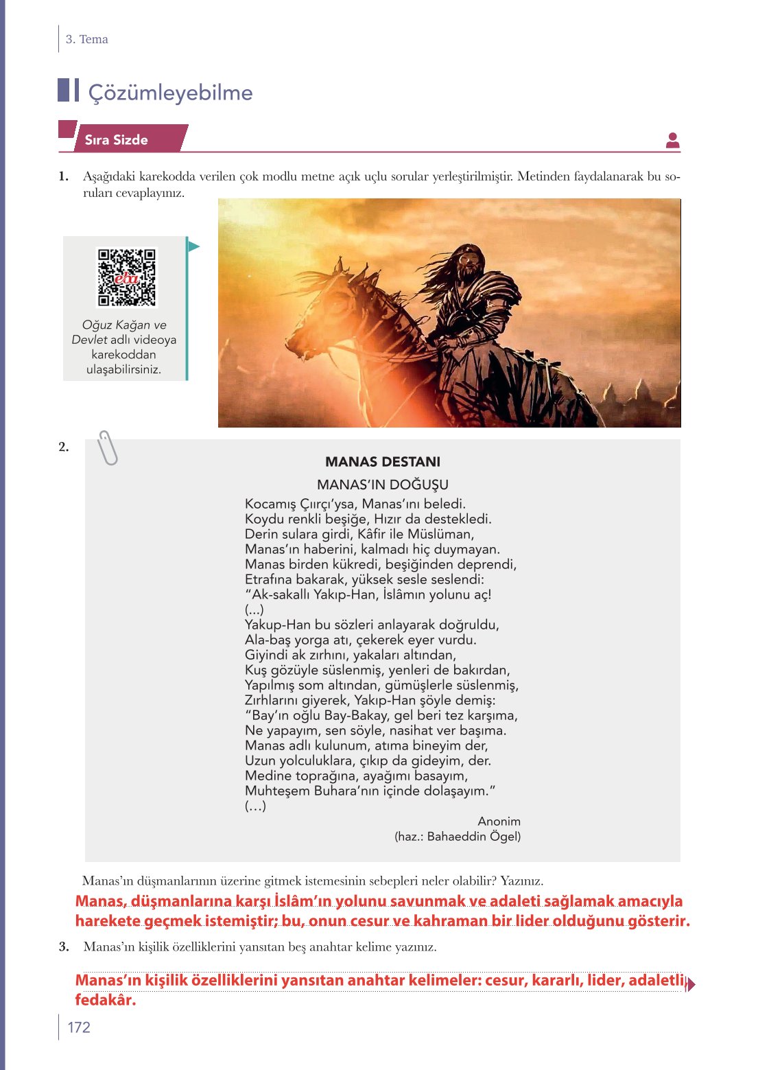 10. Sınıf Meb Yayınları Türk Dili Ve Edebiyatı Ders Kitabı Sayfa 172 Cevapları