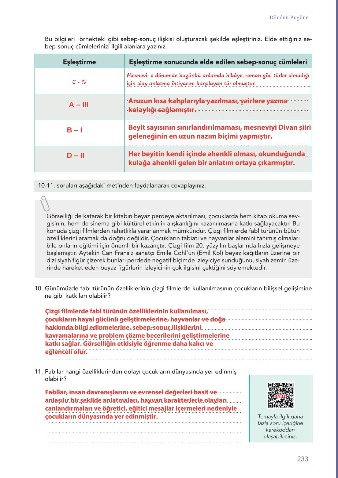 10. Sınıf Meb Yayınları Türk Dili Ve Edebiyatı Ders Kitabı Sayfa 233 Cevapları