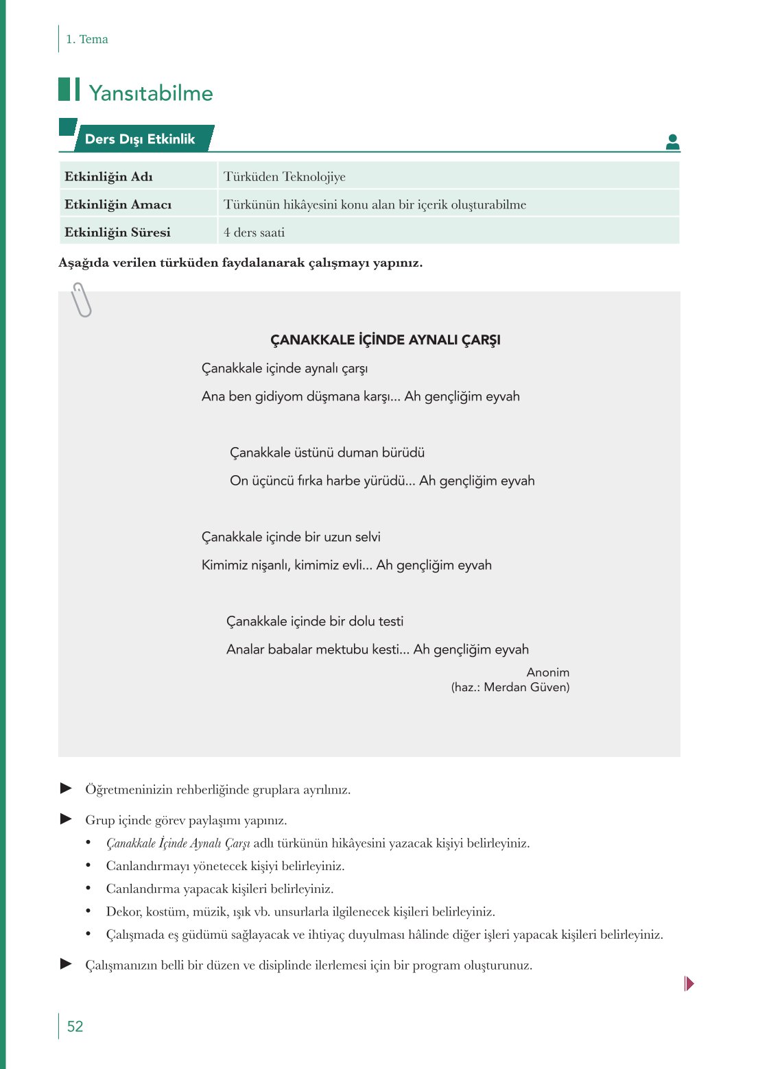 10. Sınıf Meb Yayınları Türk Dili Ve Edebiyatı Ders Kitabı Sayfa 52 Cevapları