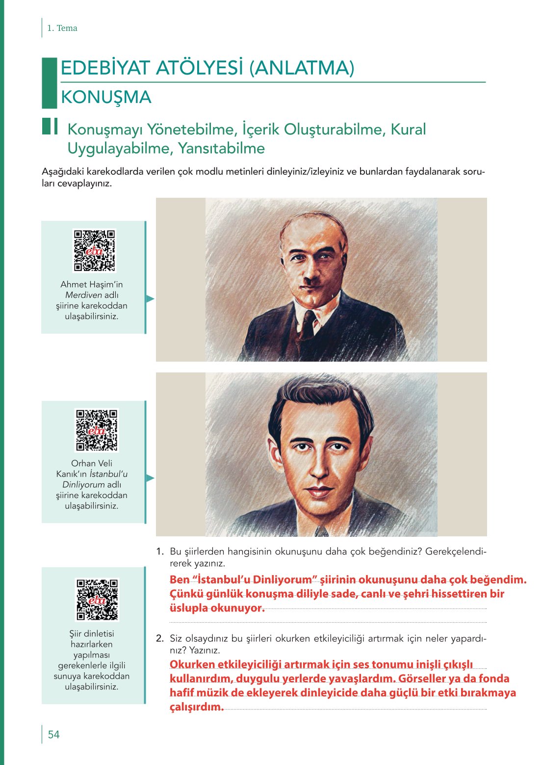 10. Sınıf Meb Yayınları Türk Dili Ve Edebiyatı Ders Kitabı Sayfa 54 Cevapları