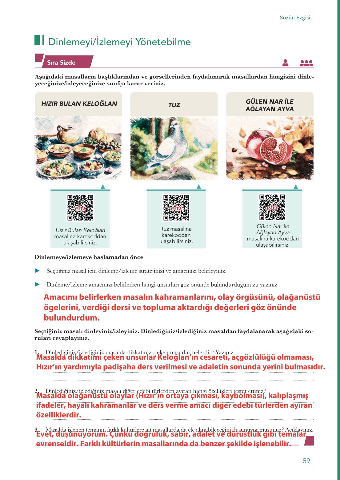 10. Sınıf Meb Yayınları Türk Dili Ve Edebiyatı Ders Kitabı Sayfa 59 Cevapları