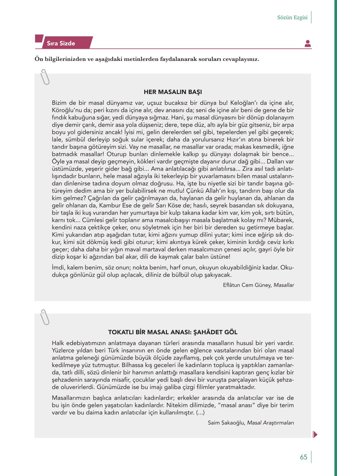 10. Sınıf Meb Yayınları Türk Dili Ve Edebiyatı Ders Kitabı Sayfa 65 Cevapları