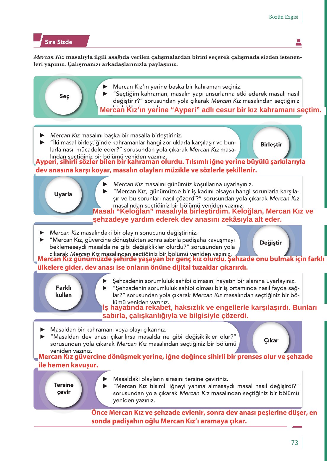 10. Sınıf Meb Yayınları Türk Dili Ve Edebiyatı Ders Kitabı Sayfa 73 Cevapları