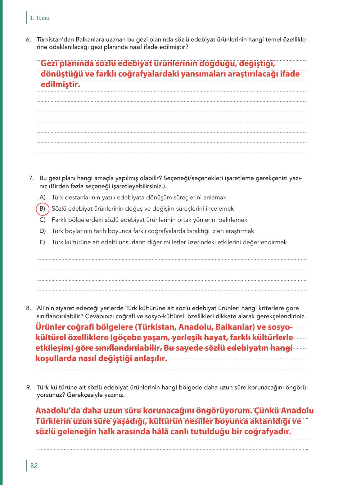 10. Sınıf Meb Yayınları Türk Dili Ve Edebiyatı Ders Kitabı Sayfa 82 Cevapları
