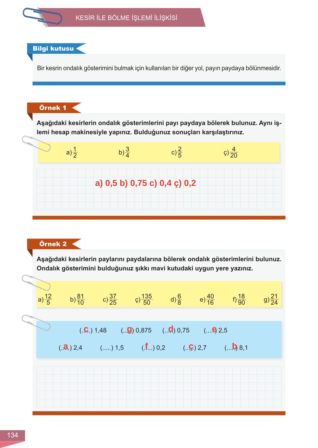 6. Sınıf Meb Yayınları Matematik Ders Kitabı Sayfa 134 Cevapları