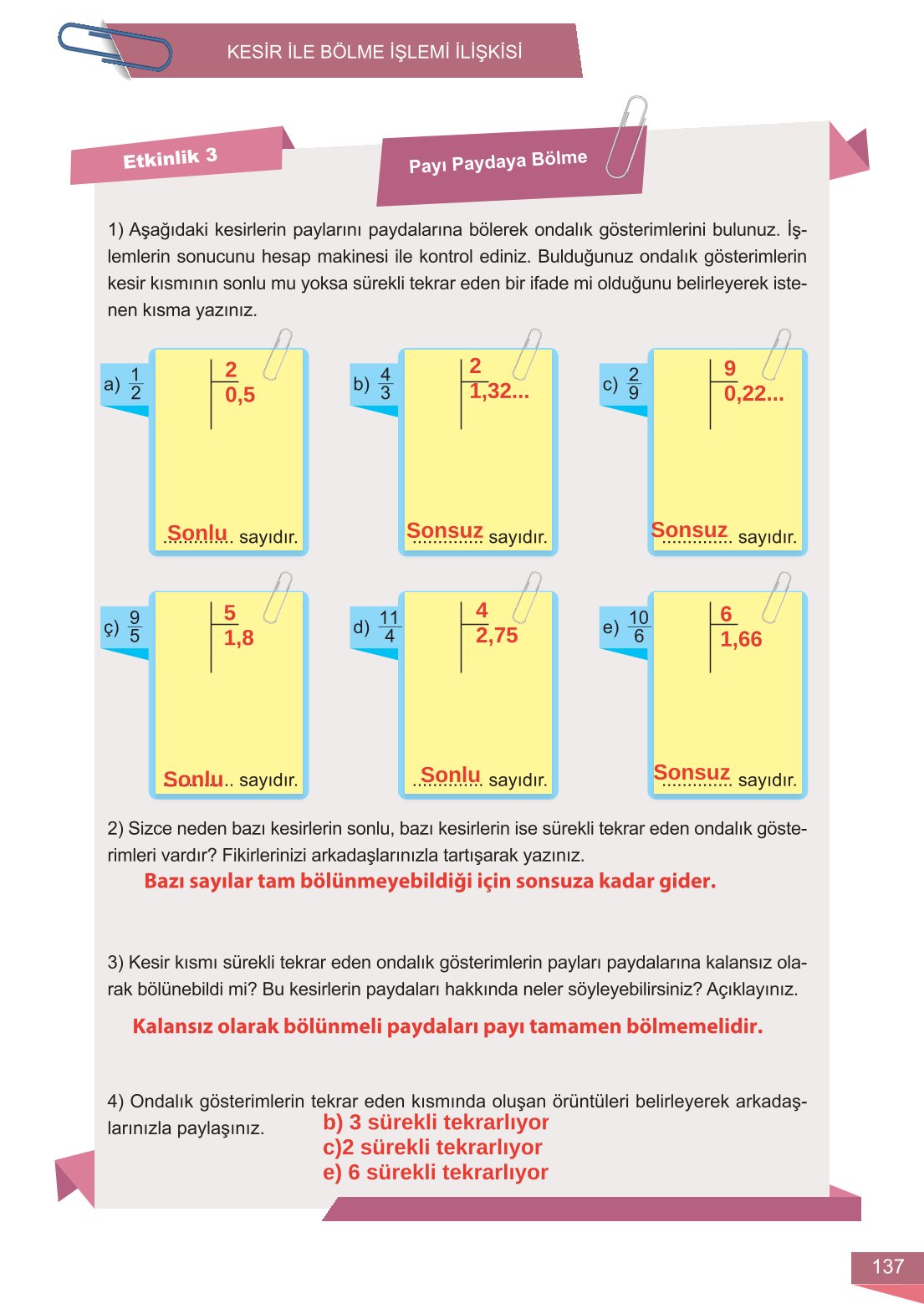 6. Sınıf Meb Yayınları Matematik Ders Kitabı Sayfa 137 Cevapları